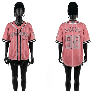Women Baseball Jersey GSM Polyester <b>Peach</b> Color Sleeve Stripe Sublimation Embroidery Custom Logo Women Cotton Baseball Jersey - Product Image 2