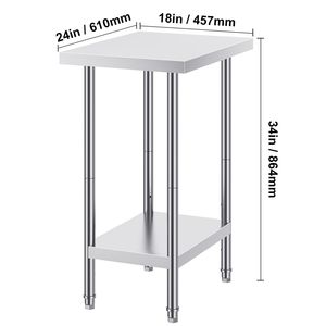 โต๊ะเตรียมอาหารแบบหนาพิเศษ ขนาด 24 x 18 x 34 นิ้ว รับน้ำหนักได้ 640 ปอนด์ ปรับความสูงได้ 3 ระดับ โครงเหล็กสำหรับครัวเชิงพาณิชย์ ผลิตจากเหล็ก - Product Image 6