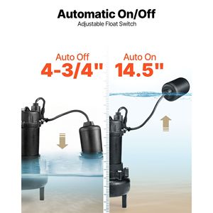 Pompa Sommergibile per Acque Reflue/Effluenti da 1/2 HP, 4800 GPH, in Ghisa, Automatica, con Scarico NPT da 2 Pollici e Interruttore a Galleggiante con Cavo - Product Image 5