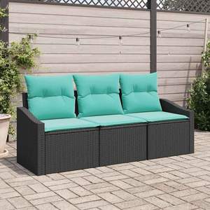 Ensemble de canapés de jardin en polyrotin noir et turquoise, 3 pièces - Product Image 1