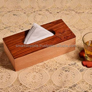 Belle boîte à mouchoirs en bois avec incrustation florale colorée pour décor traditionnel salon ou réception - Product Image 6