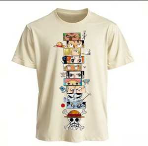 T-shirt à manches courtes pour homme, col rond, imprimé personnages One Piece, coupe sportive régulière, 100% coton, tissu tricoté, séchage rapide - Product Image 5