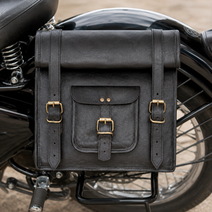 Sacoche de guidon de moto en cuir véritable noir, sacoche latérale vintage pour vélo avec fermeture éclair, légère, 4L, pour le tourisme - Product Image 3