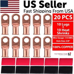 20 pezzi 1/0 AWG alette in rame con anelli termorestringenti neri e rossi terminali filo e terminali categoria di prodotto - Product Image 1