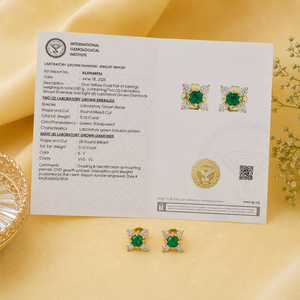 Pendientes de Diamantes Cultivados en Laboratorio y Esmeraldas Colombianas en Oro Amarillo Sólido de 14 Quilates, Corte Redondo, Certificados por IGI, para Mujer - Product Image 6