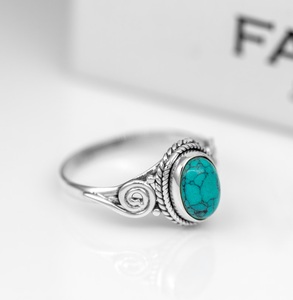 Blue Turquoise <b>Ring</b> 925 Sterling Silver Midi Bezel Setting Handmade <b>Ring</b> for Her Gemstone Jewelry - Product Image 2