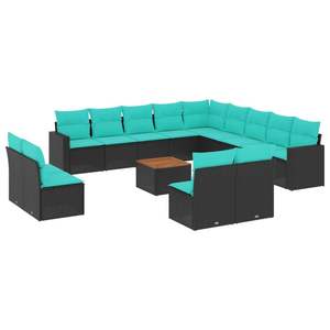 Conjunto de Sofás de Patio de Ratán Sintético Negro con Cojines, 14 Piezas, Muebles de Jardín para Exteriores, Estilo Contemporáneo, Asientos para 10 o Más Personas - Product Image 2