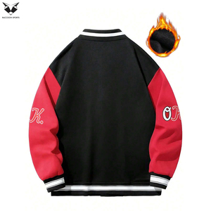 Custom Men Fleece Varsity Jacket, Heavyweight Cotton Blend Casual Sweatshirt Style Snap <b>Button</b> Blank Streetwear Bomber Jacket - Product Image 2