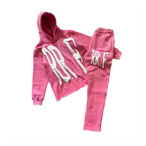 <b>Pink</b> Adults Unisex Hooded Solid <b>Tracksuit</b> Full Length Eco-friendly Casual Sweatshirt Sweatpants Set Side Pockets Winter Wear - Product Image 1