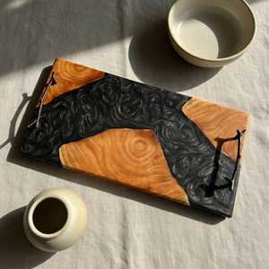 Premium Natural Wood & <b>Epoxy</b> Resin Decorative Tray with Modern Metal Handles for Living Room, Dining <b>Table</b> & Wedding Gifts - Product Image 5