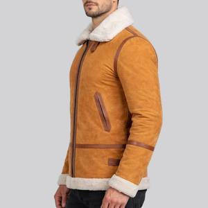<b>Mens</b> <b>Light</b> Brown Genuine Leather Waterproof Winter Streetwear Shearling <b>Jacket</b> - Brown Shearling <b>Jacket</b> Leather - Product Image 2
