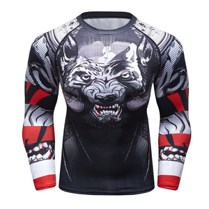 เสื้อแรชการ์ดแขนยาวสำหรับผู้ชาย พิมพ์ลายหมาป่า ซับลิเมชั่น แห้งเร็ว สีดำ แดง ขาว - Product Image 1
