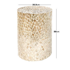 Floral Leaf Pattern Cylinder <b>Stools</b> Mother of Pearl Handcrafted Mosaic Small Side Table For Living Room <b>Bedroom</b> Decor Use - Product Image 2