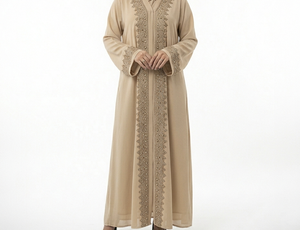 High Quality Green Embroidered Abaya Long Sleeve Maxi Dress High Neck Loose Fit Floral Pattern Modest Wear for Women Daily Use - Product Image 1