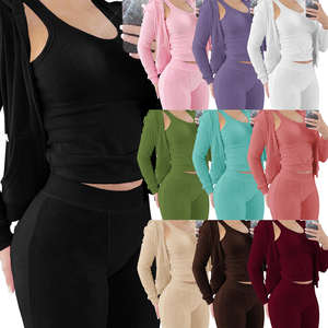 Ensemble de survêtement d'hiver pour femmes grande taille, couleur unie, sweat-shirt 100% coton avec pantalon de jogging deux pièces - Product Image 3