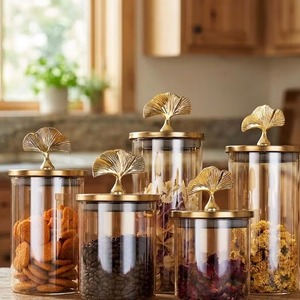 Elegant Metallic <b>Glass</b> Jar With Ring Handle Lid Premium Decor Designer Clear <b>Glass</b> Storage <b>Container</b> With Gold Silver Finish - Product Image 2