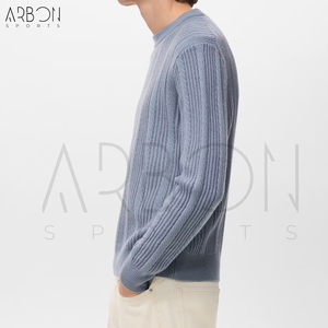 Pulls tricotés décontractés chauds d'hiver pour adultes, style col rond côtelé bleu, personnalisables, nouvelle tendance, prix de gros - Product Image 4