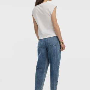 Haut blanc sans manches à une épaule avec détail anneau doré, coupe classique, tissé, couleur unie, décontracté, pour femme - Product Image 2