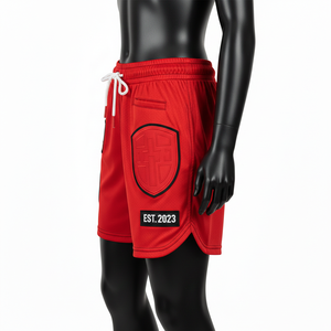 Short de basket-ball pour femme en maille polyester premium 200 GSM, rouge, tissu respirant, logo brodé, vêtements d'équipe personnalisés, shorts pour femme - Product Image 3