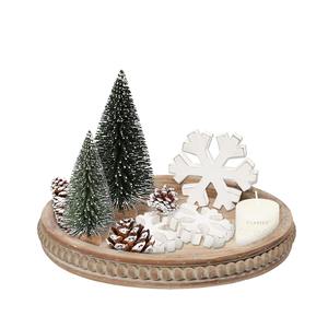 Plateau rond en bois artisanal avec perles, style farmhouse, grand plateau à bougies, centre de table décoratif pour cuisine, salle à manger, salon - Product Image 4