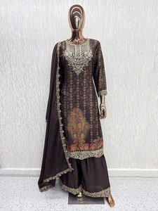Gulkayra Designer Women's Traditional Ankle-Length Embroidered Kurta Set with <b>Palazzo</b> <b>Pants</b> for Wedding Occasion - Product Image 2