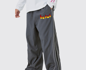Pantalon de survêtement gris pour homme avec logo Flame sur le côté, taille élastique, pantalon décontracté - Product Image 4