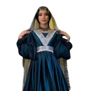 Robe afghane décontractée pour femmes, respirante, écologique, anti-rides, avec dentelle, fermeture éclair, couleur unie, longueur maxi, robes naturelles - Product Image 2