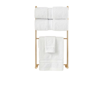 Porte-serviettes mural double niveau en métal doré antique, support de rangement minimaliste pour salle de bain, fait main - Product Image 1