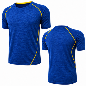 High quality Men custom knitted blue Cotton fitness T <b>Shirts</b> Short Sleeve Breathable quickdry gym t <b>shirt</b> training athletic wear - Product Image 1