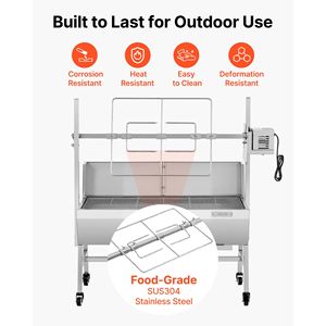 Griglia BBQ da Esterno 38W con Capacità di Carico di 60 kg, Girarrosto per Maiale e Agnello (7 Livelli di Altezza) - Product Image 6