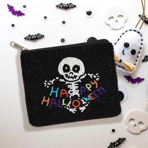 Happy Halloween Skeleton Beaded <b>Coin</b> <b>Purse</b> Perfect Seasonal Gift Accessory Custom Colors and Artwork <b>Coin</b> <b>Purses</b> Craftsmanship - Product Image 1