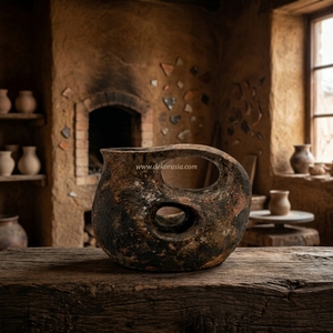 Vase Pichet Rustique en Terre Cuite Marron Rociar, Jug en Céramique Faite à la Main avec Double Poignée Découpée, Récipient Décoratif B2B - Product Image 5