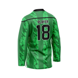 Camisetas de hockey sobre hielo personalizadas OEM con impresión por sublimación, tela de malla elástica y transpirable, diseño de apliques de sarga y detalles para el juego. - Product Image 4
