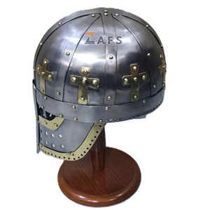 Casco Vikingo Medieval Hecho a Mano, Armadura de Caballero de Acero Suave con Detalles en Latón, Correa de Cuero Ajustable para Adultos - Product Image 2