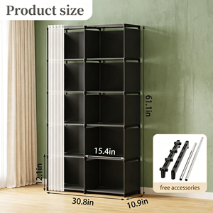 Organizzatore a 10 cubi con tenda, armadio modulare fai-da-te, scaffalatura autoportante con struttura in metallo - Product Image 2
