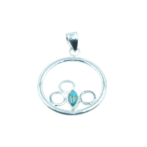 จี้เงินแท้ 925 ประดับพลอยเทอร์ควอยซ์ ทำด้วยมือ |   จี้หินเทอร์ควอยซ์สีน้ำเงินธรรมชาติทรงวงรีแบบวงเปิด - Product Image 1