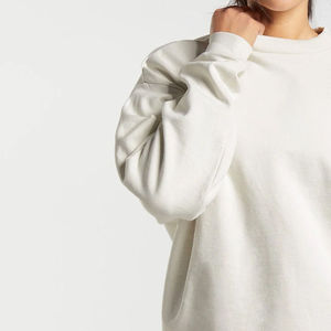 เสื้อสเวตเชิ้ตแขนยาวคอกลมสำหรับผู้หญิง สีพื้น สีขาว ทรงโอเวอร์ไซส์ แขนพอง ผ้าฝ้าย 100% ระบายอากาศได้ดี เหมาะสำหรับใส่ในฤดูใบไม้ร่วง - Product Image 1