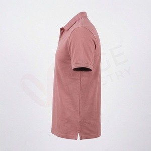 Polo en piqué à manches courtes pour homme, couleur rose poussière, décontracté, respirant, coupe classique, design tricoté uni - Product Image 3