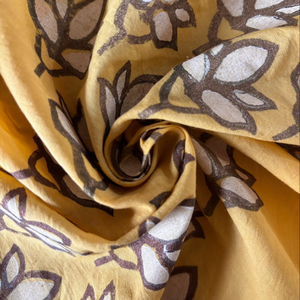 Hand Block Printed Cotton <b>Fabric</b> with Lotus Motif on Mustard Yellow Base - Product Image 2