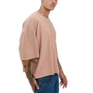 Men's Oversized <b>Pink</b> Cotton T-Shirt Short Sleeve O-Neck Casual <b>Plain</b> Jersey Fit Solid Color Knitted Streetwear Style - Product Image 3