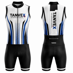 Ensemble de maillot de cyclisme TANVEX pour homme, respirant, en spandex et polyester, avec poches, imprimé par sublimation bleu et blanc - Product Image 4