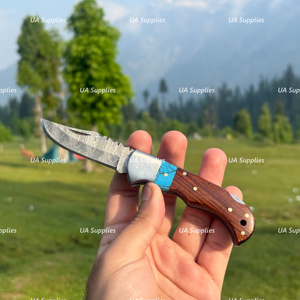 Cuchillo Plegable de Acero de Damasco de Grado Industrial UA Supplies con Punta Clip, Mango de Madera con Incrustaciones de Turquesa, Herramienta EDC para Caza y Actividades al Aire Libre 6.5 - Product Image 4