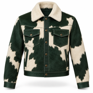 Veste Western Homme Personnalisée en Cuir de Vachette Vachette Verte Forêt avec Col en V, Manteau de Cowboy pour Ranch, Fabricant OEM en Gros, Hiver Premium - Product Image 1