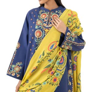 Shalwar Kameez Azul Marino Estampado para Mujer, Tacto de Seda, Transpirable, Resistente a las Arrugas - Product Image 4
