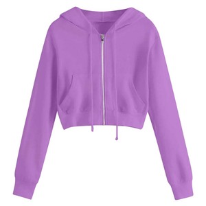 Sweat-shirt à capuche court décontracté pour femme, manches longues, fermeture éclair, mélange de coton doux, respirant, idéal pour la gym, l'entraînement, les voyages et la vente en ligne - Product Image 4
