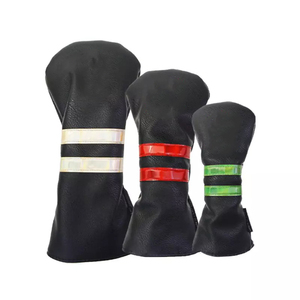 Housse de tête de club de golf en cuir premium noires pour driver, fairway wood, hybride et UT avec bandes colorées - Product Image 2
