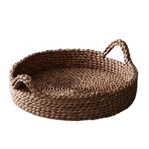 Handwoven Natural Rattan Serving <b>Tray</b> Round Decorative Wicker Ottoman <b>Tray</b> with Handles for Coffee Table <b>Breakfast</b> & Home Decor - Product Image 6