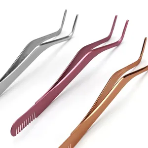 Makeup Tool Custom Logo Strip Eyelash Pink Gold Sliver Steel Eyelash <b>Extension</b> Applicator Tweezers - Product Image 2