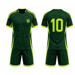 Classic Men's Quick Dry Soccer Uniform Sublimation Digital Camo Dark Green and Neon <b>Lime</b> Football Jersey Set Sportswear - Product Image 3