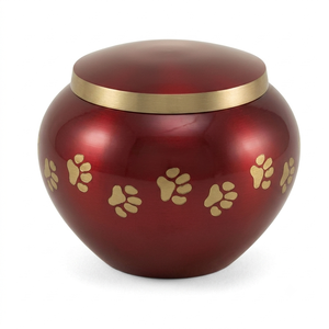 Handmade Aluminum Modern Pet Cremation Urn Engraved Paw Prints Memorial Ashes Holder Red <b>Mini</b> Keepsake Large Capacity for Dogs - Product Image 1